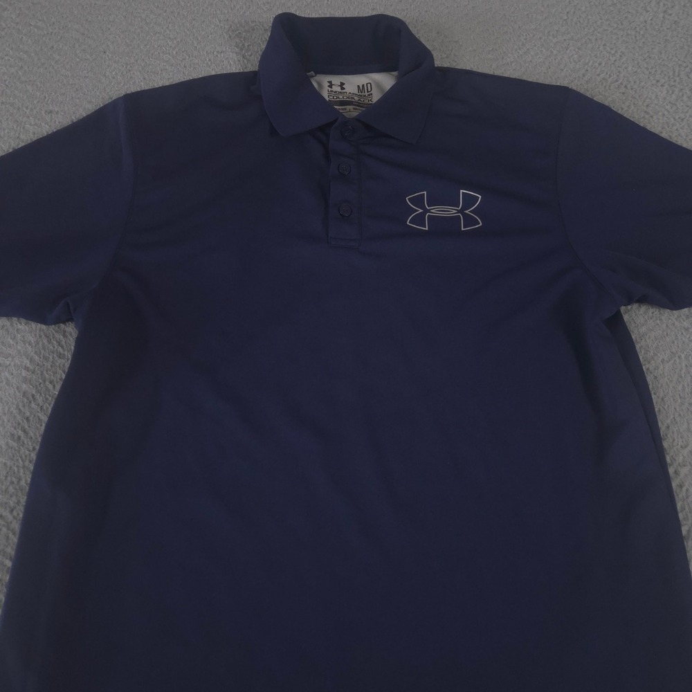 Under Armour Polo Shirt Mens Medium Navy Coldblack‎ Heatgear Loose Performance